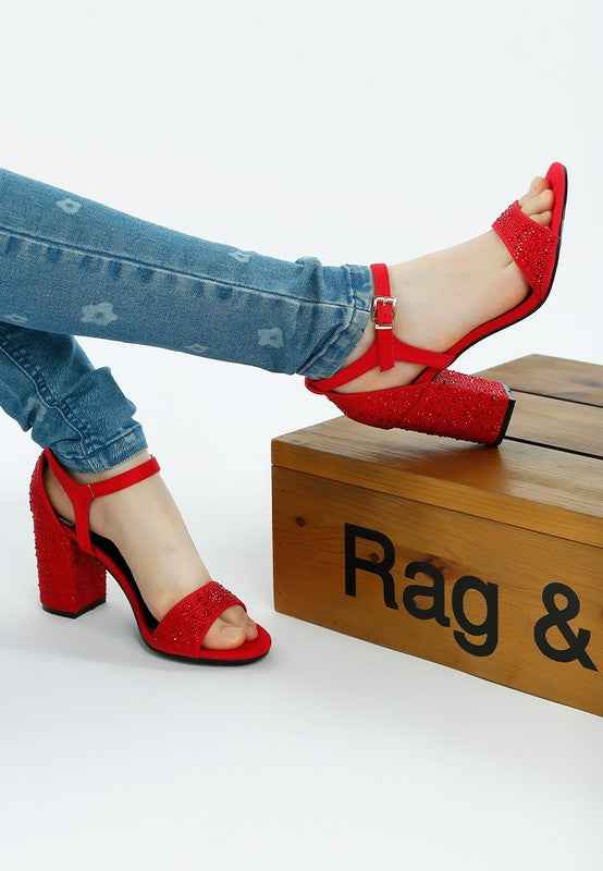 Navoli Rhinestones Embellished Sandals Burgundy 35fe2cba-7801-443f-a0a8-92f6f69f942c