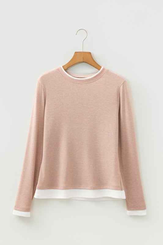 Faux Two-Piece Patchwork Long Sleeve Top Smoke Gray 3606a6ca-6029-468d-a9ee-c98f44dfb897