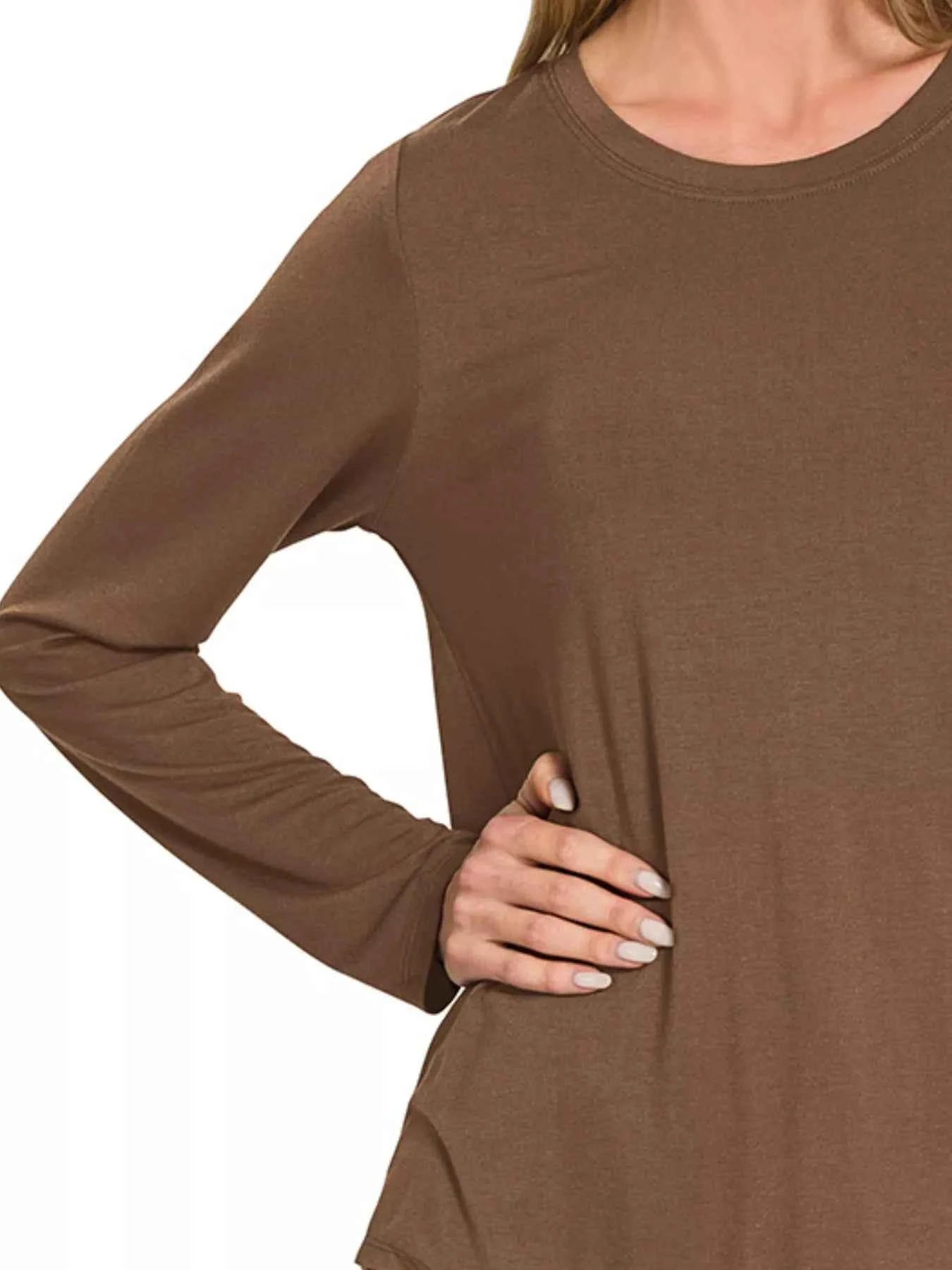 Flowy Round Hem Rayon Long Sleeve Top 3607fb46-6ef2-487f-956f-9c46539a3be7-Max-Origin
