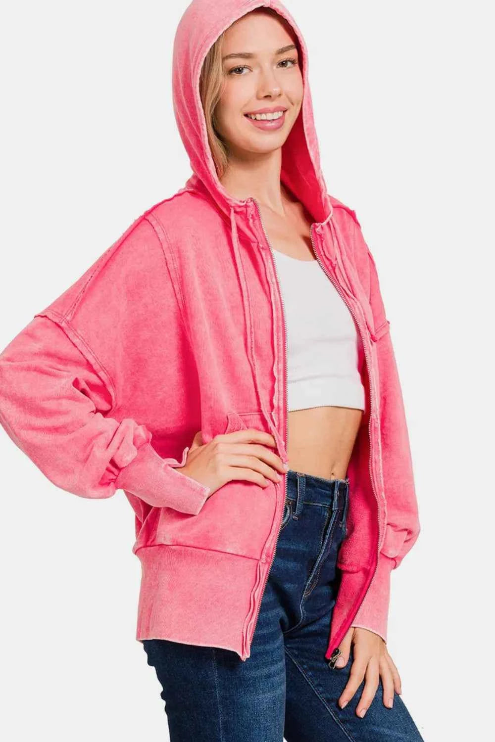 Zenana Acid Washed French Terry Zip-Up Hoodie with Pockets 360eb59f-cf92-4701-adec-4bb571487189-Max