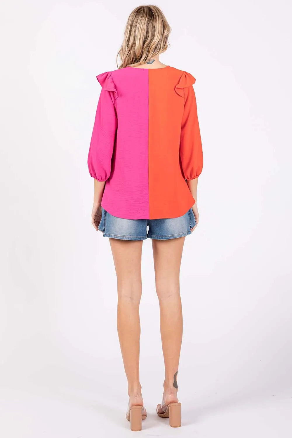 GeeGee Full Size Ruffle Trim Contrast Blouse 3610cd7f-43c9-424d-8194-c336986e6d24-Max