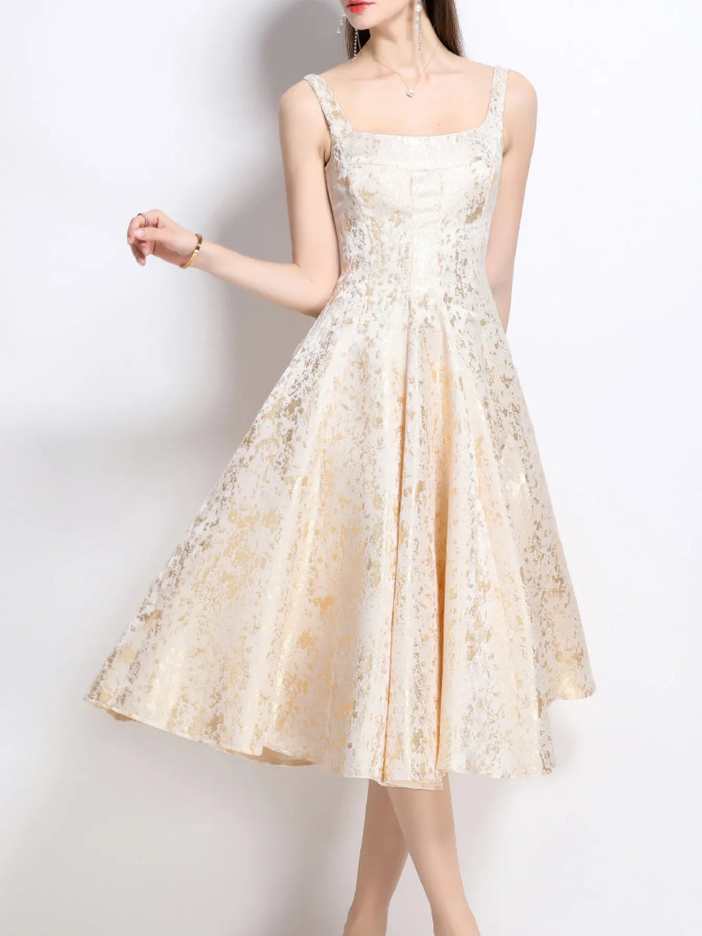 Floral A-Line Sleeveless Midi Dress Apricot 3619304c193d4033a3589d696a313247-Max-Origin