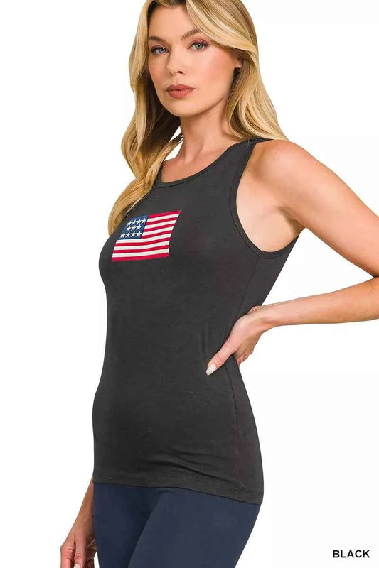 Zenana Double Scoop American Flag Embroidered Tank Top 3619b51d59614438b282f6346710038f-Max-Origin
