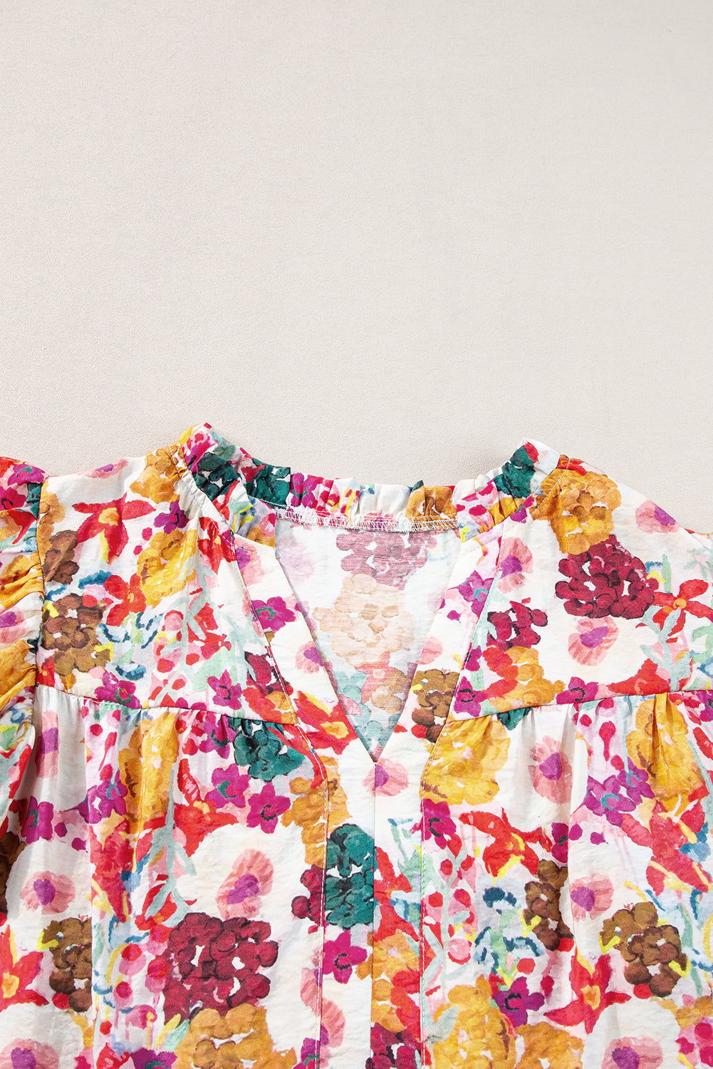 Purple Floral Print Split Neck Ruffle Mini Dress 361e8136ef62e09f