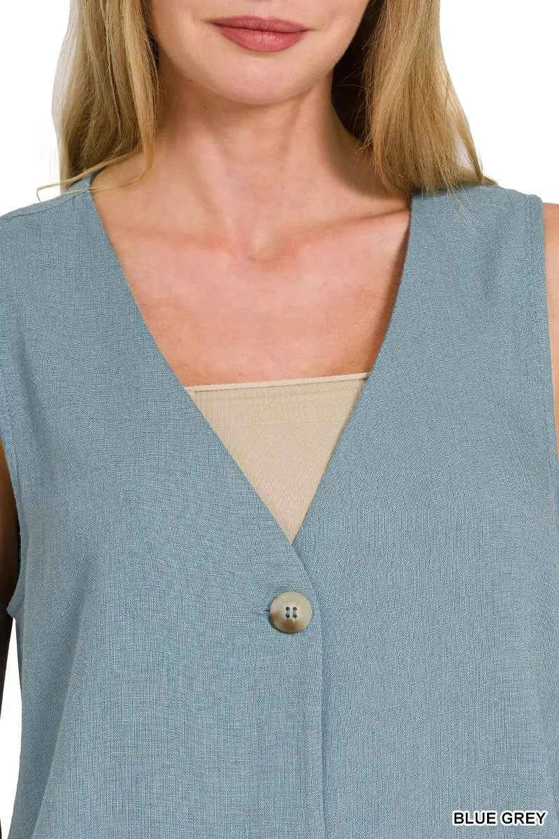 Zenana Side Slit Button-Front Vest 361eda951a7d4ff3bc649f32e999e443-Max-Origin