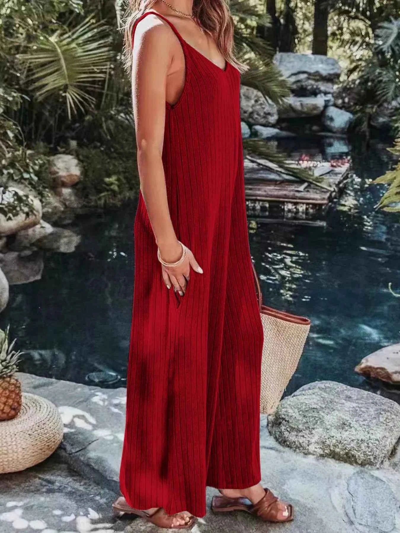 Ribbed V-Neck Wide Leg Jumpsuit 3620bd75b9084323b5362c4788eb4b5b-Max-Origin