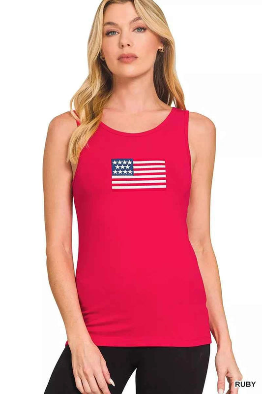 Zenana Double Scoop American Flag Embroidered Tank Top RUBY 3621e366a227410eb406ee7263abec74-Max-Origin