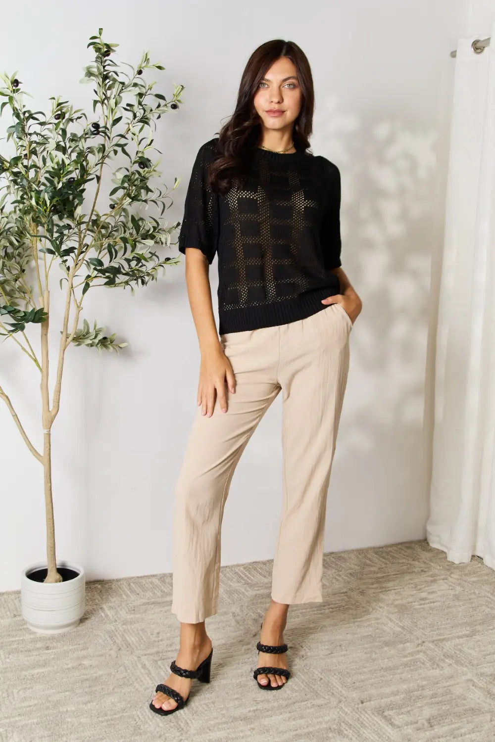 Mandy Ribbed Trim Round Neck Knit Top 36318689ba784145bedf873d08996373-Max
