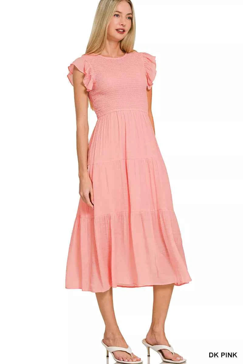 Zenana Woven Smocked Ruffle Sleeve Midi Dress 363a37bc-1b12-42fd-aca4-f657b154c3c8-Max-Origin