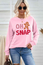 Pink Christmas OH SNAP Gingerbread Man Heat Transfer Printing Graphic Sweatshirt 36436b48acac8251