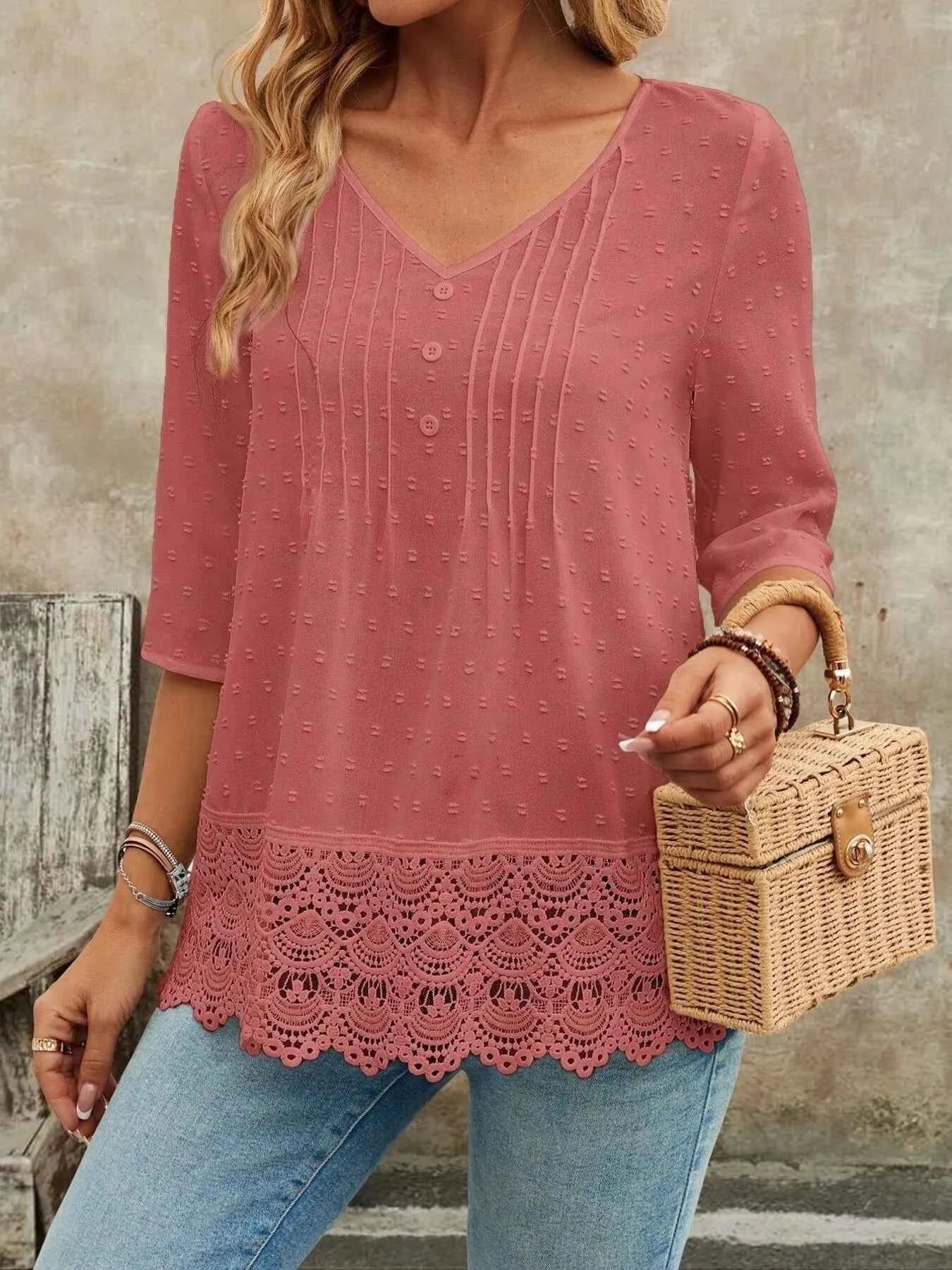 Lace Hem V-Neck Blouse 364497807b454e25ac7b5672f97e9e0f-Max-Origin