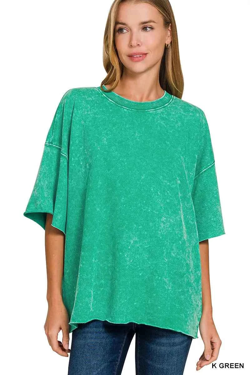 Zenana French Terry Washed Drop Shoulder Short Sleeve Top K GREEN 36499d90bdc44dfba26c46940c120ddd-Max-Origin