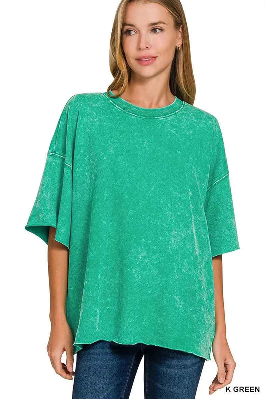 French Terry Washed Drop Shoulder Short Sleeve Top K GREEN 36499d90bdc44dfba26c46940c120ddd-Max-Origin