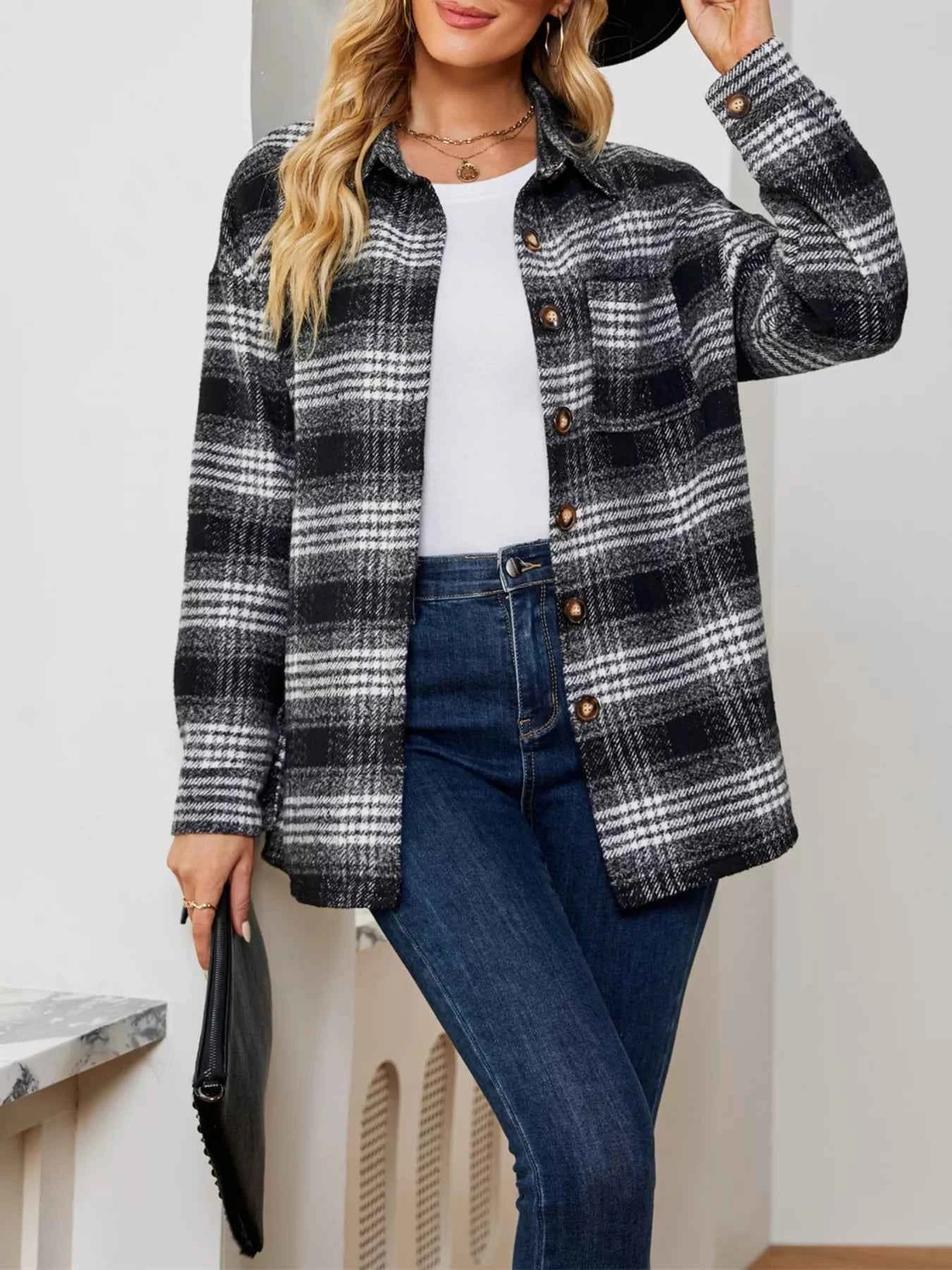 Plaid Button Up Long Sleeve Shacket 365385b4da6846178a13215fe8240d9a-Max-Origin