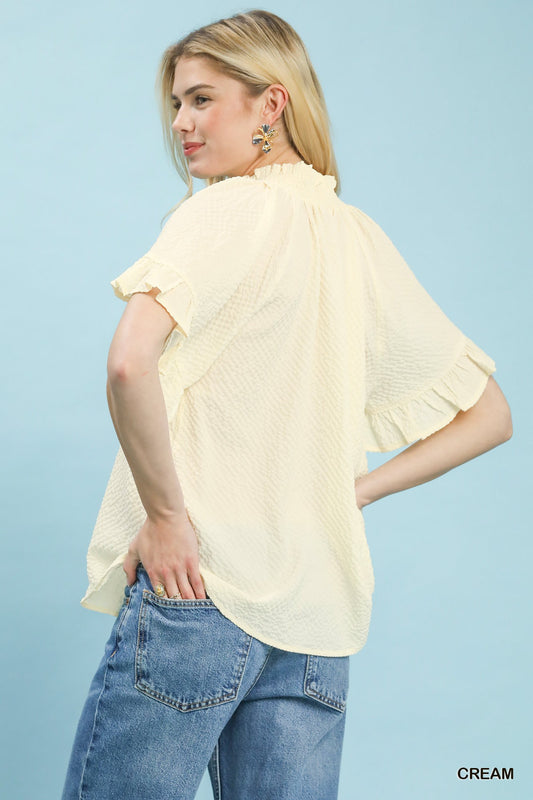 Textured Ruffle Sleeve Blouse 365c4b07-9904-4b7f-a882-e92f7e2d6d6e-Max