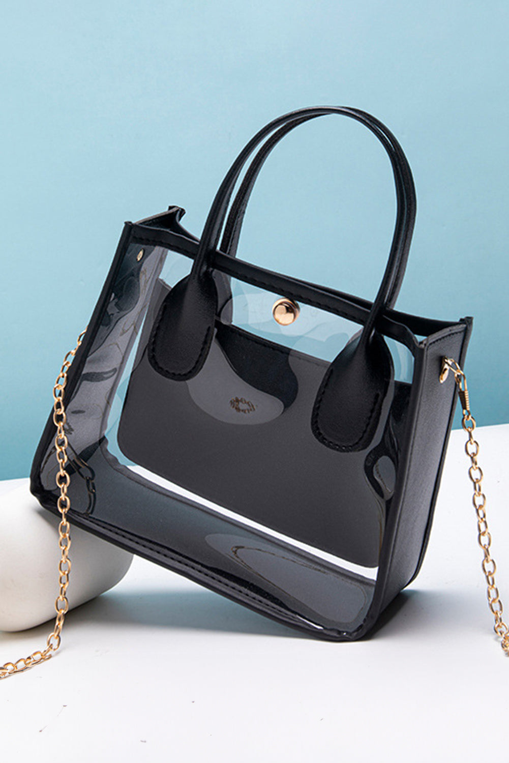 Black PVC PU Leather Chain Strap Clear Shoulder Bag 365f478ccf1b3279