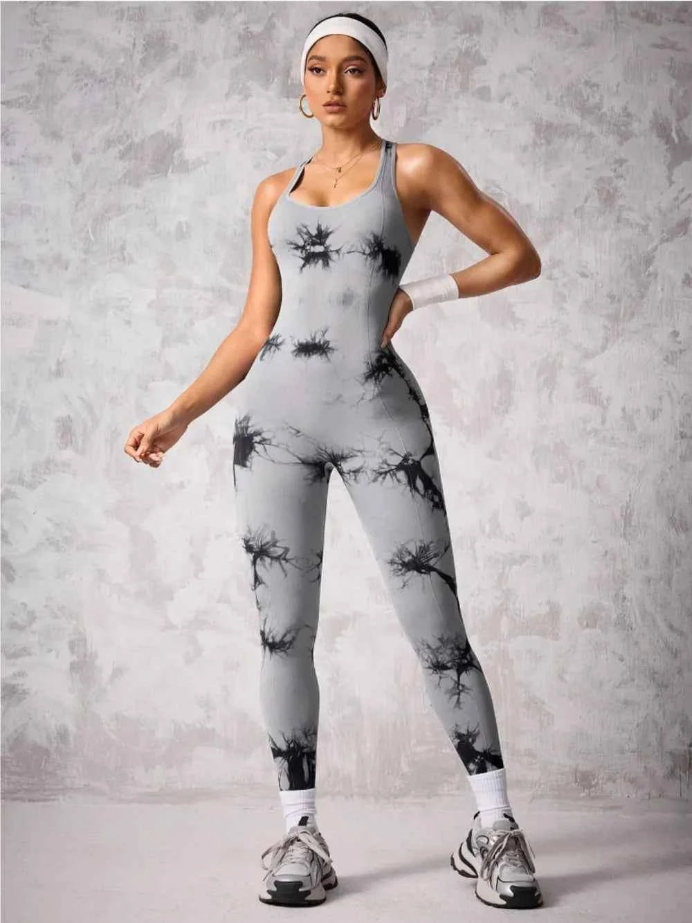 Back Crisscross Tie-Dye Scoop Neck Active Jumpsuit 366231f9-8052-4e13-928c-b158743ed4b9-Max