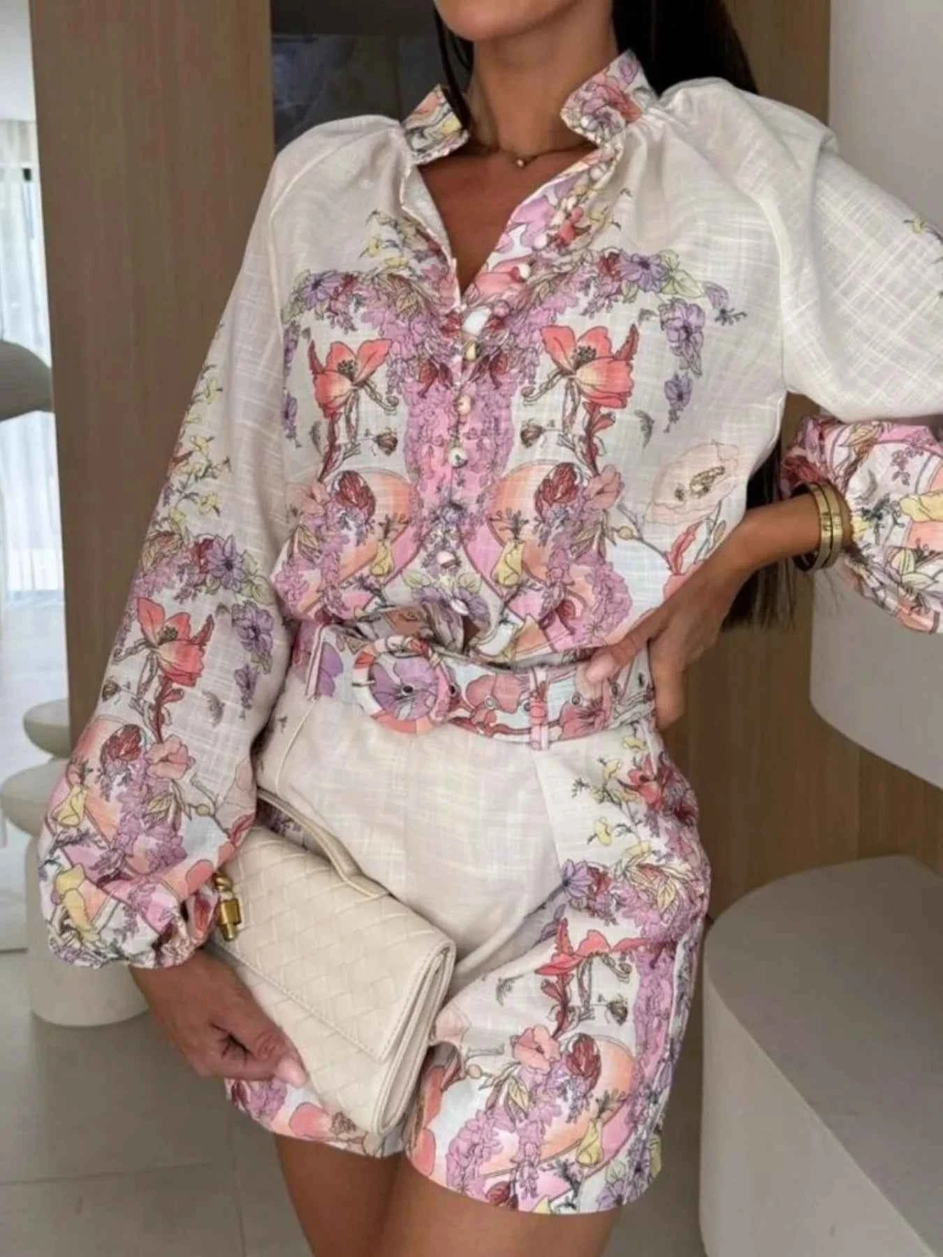 Printed Long Sleeve Shirt and Shorts Set 366fb8b9-e898-4f89-a85c-37f8b3cf017a-Max-Origin