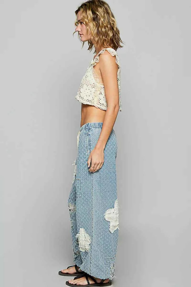 POL Floral Patch Washed Textured Twill Pants with Crochet See Thru Patch 3671cebb-e7b1-4b9d-851a-e1f299e4234e-Max-Origin