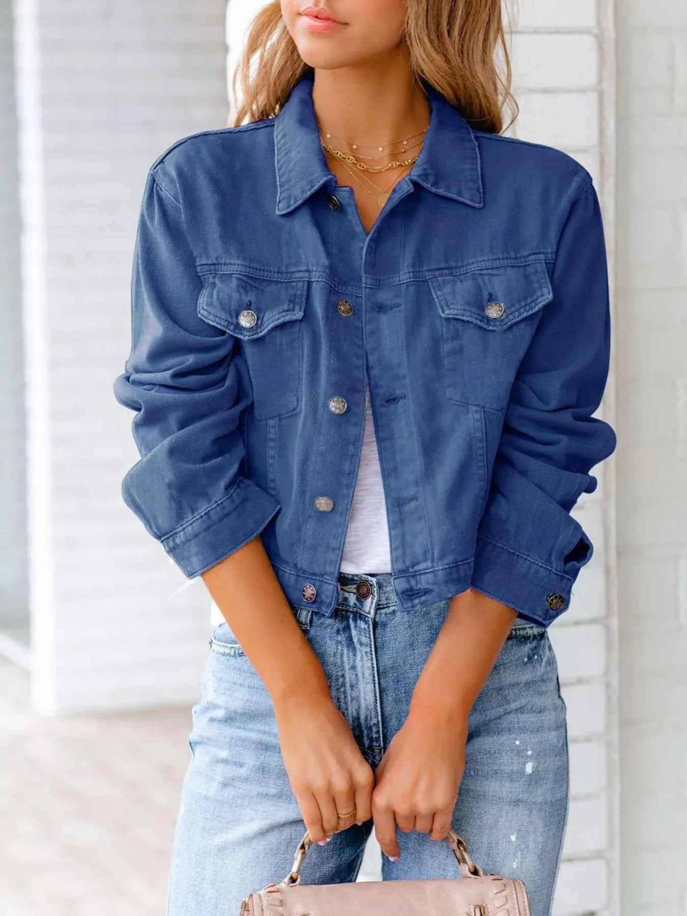 Button Up Long Sleeve Denim Jacket Dark Blue 367767b5-dbef-4556-92b5-b16a89ef6816-Max-Origin