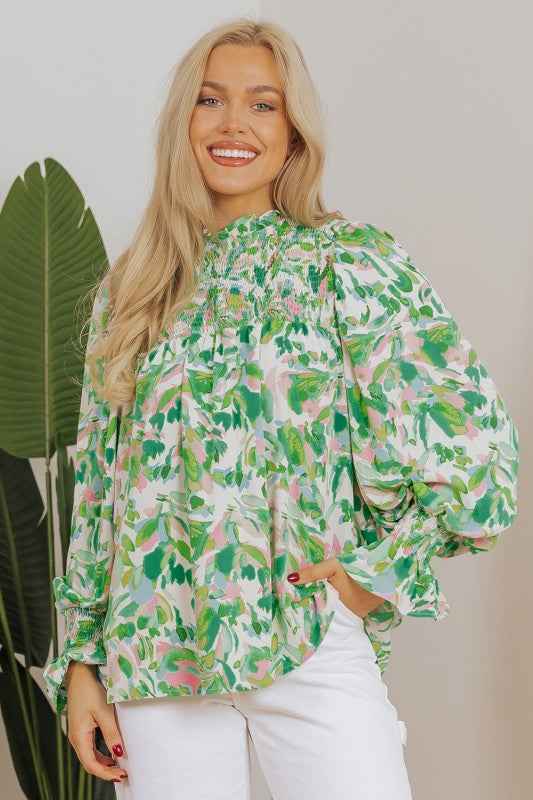 Milena Sleeve Shirred Mock Blouse 3679096a-cb22-4299-b404-84a4fdd998d4