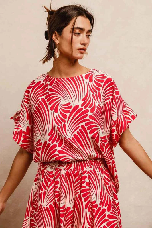 Print Woven Ruffled Sleeves Top 3679d6d06dee4f00a240380691501e18-Max-Origin