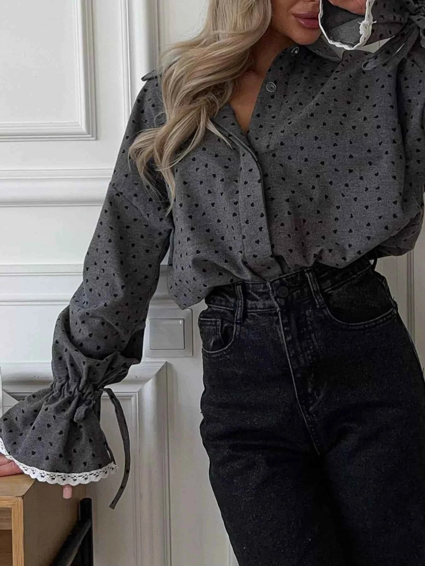 Heart Print Button Up Flounce Sleeve Shirt 367b92cd-cef3-49c3-813e-c6dd7b0e84c7-Max-Origin