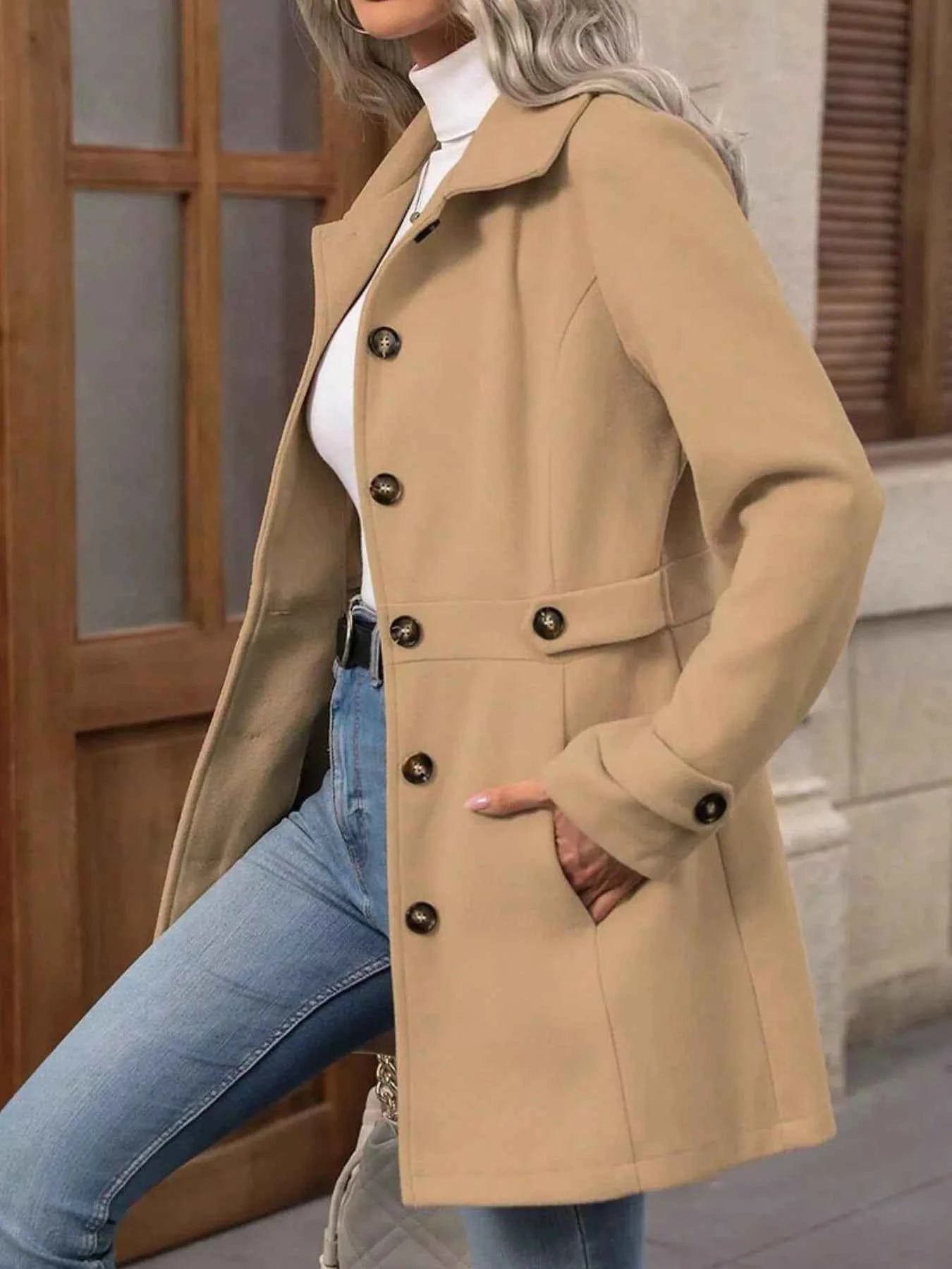Button Up Long Sleeve Coat Khaki 3682b515-a81f-4a23-8096-8dac46b48d4a-Max-Origin