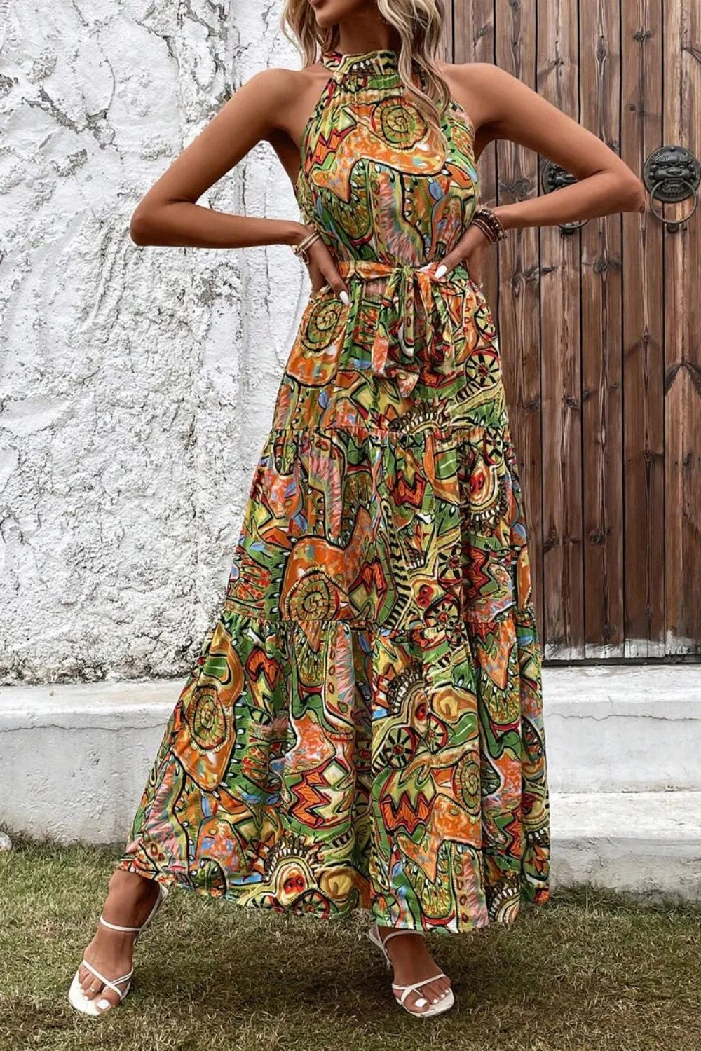 Tied Floral Sleeveless Dress 3687b311-e7a1-444c-a792-fa9ab66fc3ad-Max