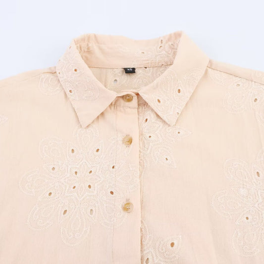 Hollow Embroidered Long-Sleeve Shirt