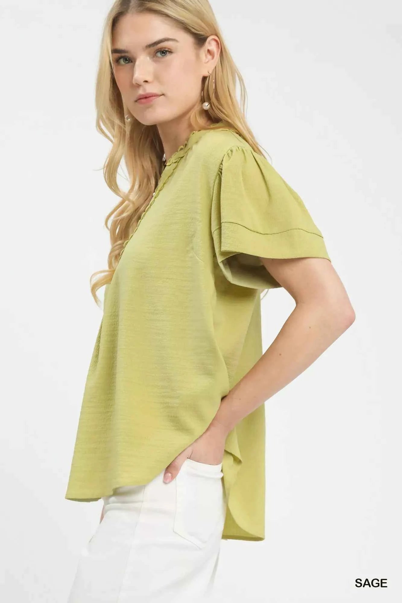 Umgee Seersucker Short Sleeve Top with Lace Trim 368af36e-b951-4555-bb28-601278ff43a1-Max-Origin