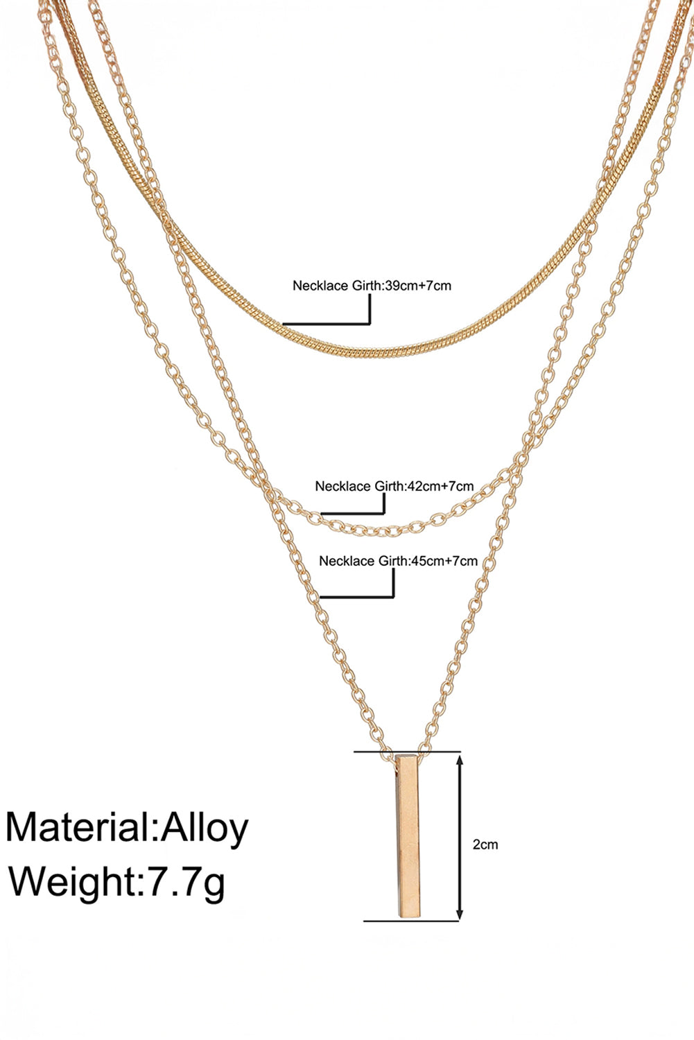 Gold Bar Pendant Layered Adjustable Chain Necklace 368bd9e825c5cbe0