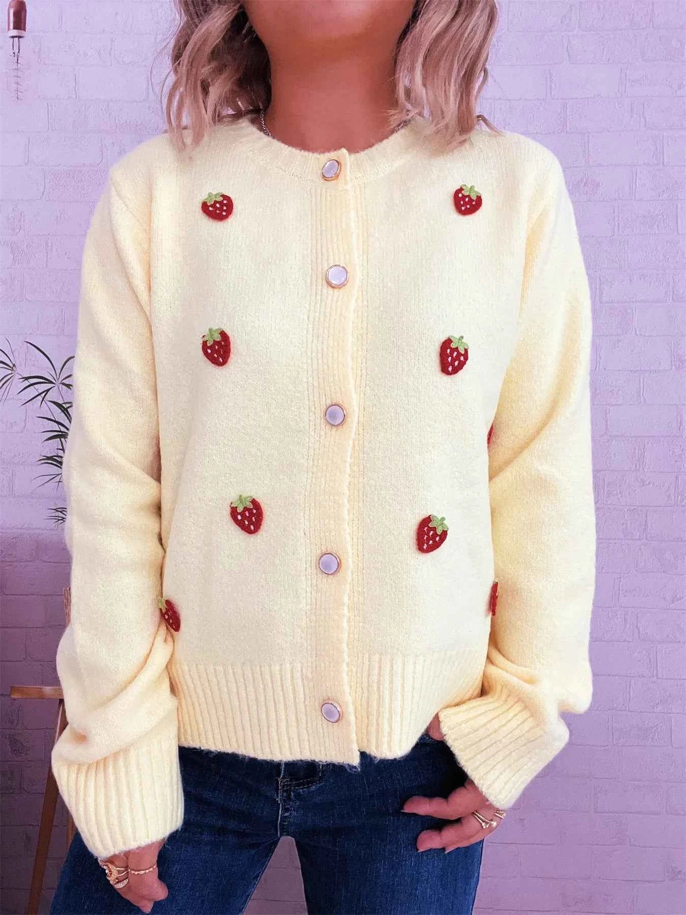 Strawberry Button Up Long Sleeve Cardigan 368d5b4bc68545258430724ca1b2d47d-Max-Origin