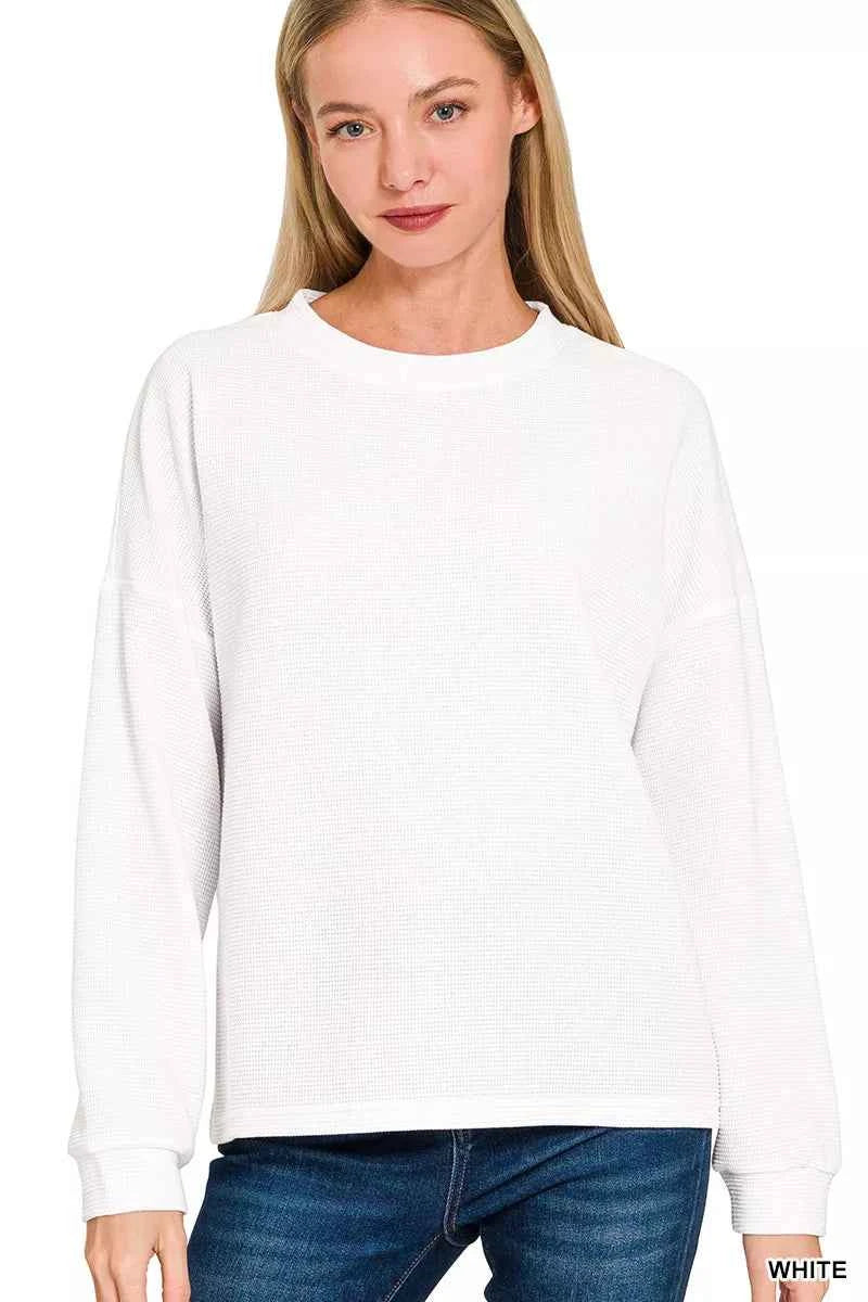 Zenana Double Knit Round Neck Long Sleeve Top WHITE 368da122-b327-48de-bd37-13b981726042-Max-Origin