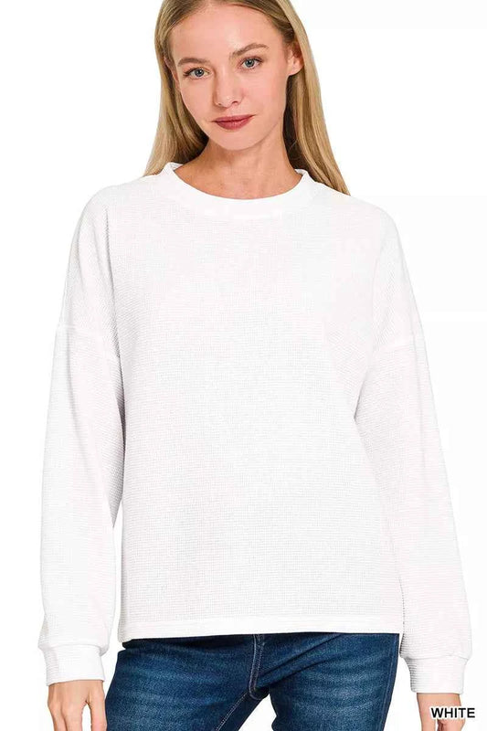 Zenana Double Knit Round Neck Long Sleeve Top WHITE 368da122-b327-48de-bd37-13b981726042-Max-Origin