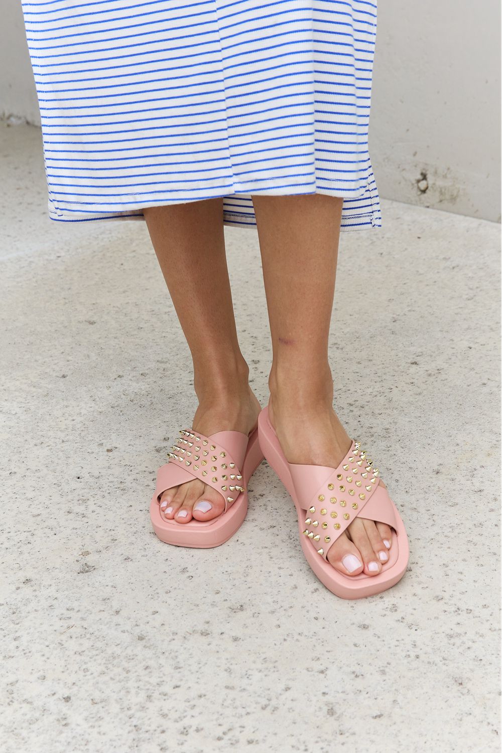 Forever Link Studded Cross Strap Sandals in Blush Blush 368f9d3695b54febaa4f6b40da892edf-Max