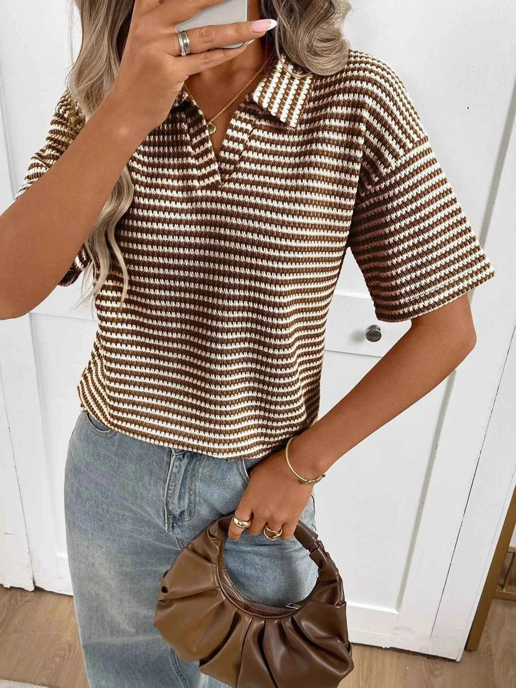 Striped Knit Short Sleeve Top 36932d4fe162466884a0d9d486500feb-Max-Origin
