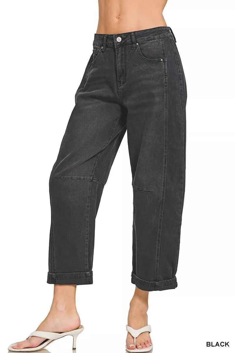 Zenana High Rise Barrel-Leg Cropped Jeans BLACK 3695ff3a0e3b43259ddff8b4406b2510-Max-Origin