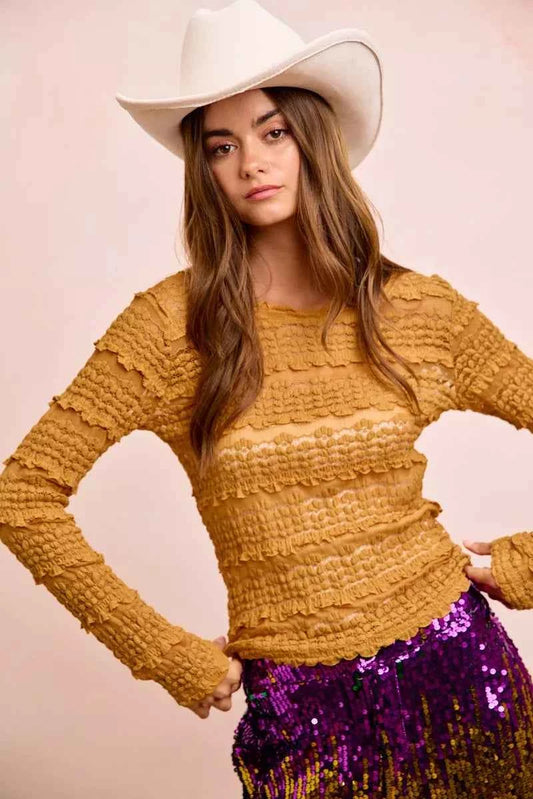 Ruffles Detail Mardi Gras Color Flower Lace Top 3697683467c5489987fdf708ff2ed16a-Max-Origin