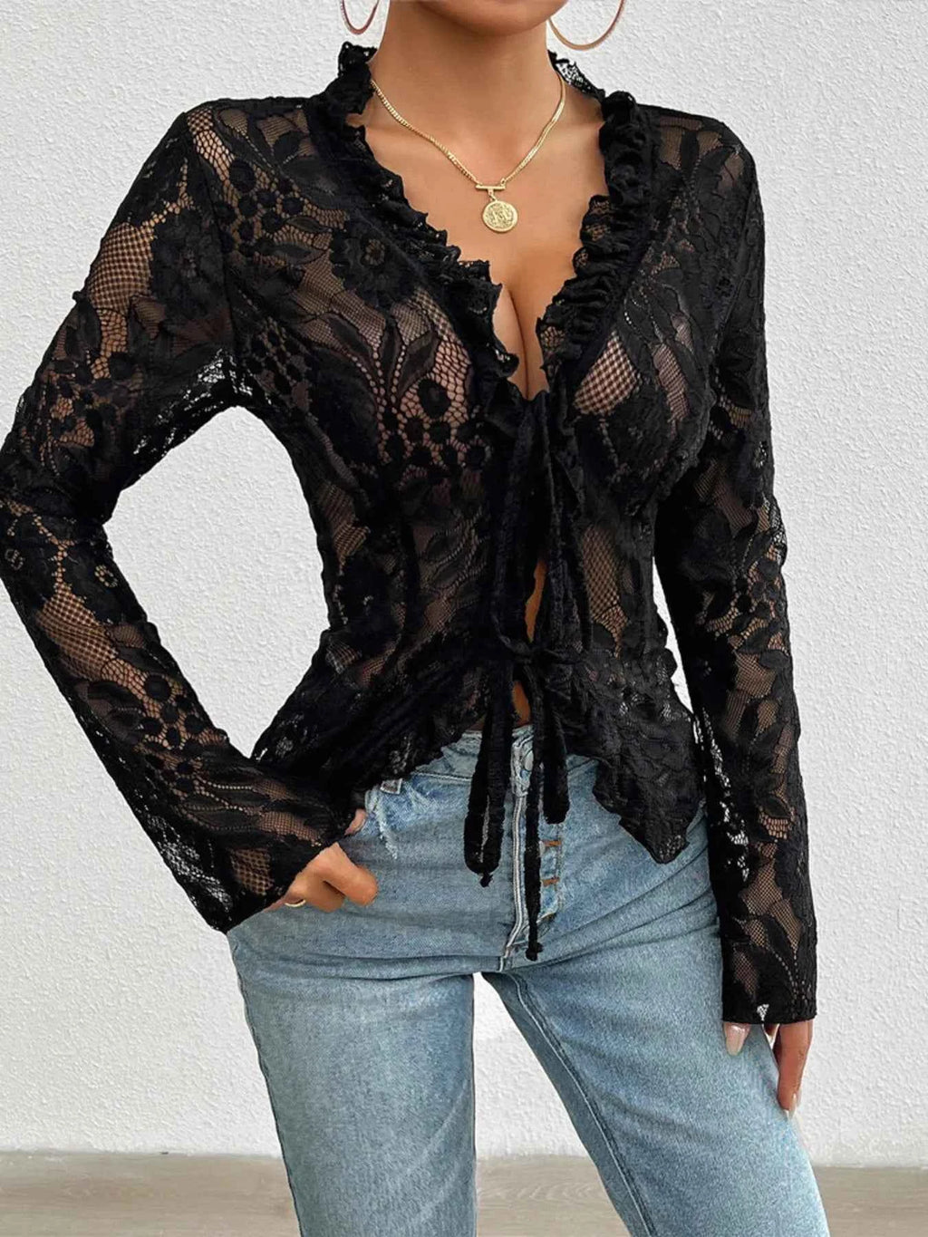 Tie Front Long Sleeve Lace Top 369aba2cb97746fe9595ec2f0eb9cc30-Max-Origin