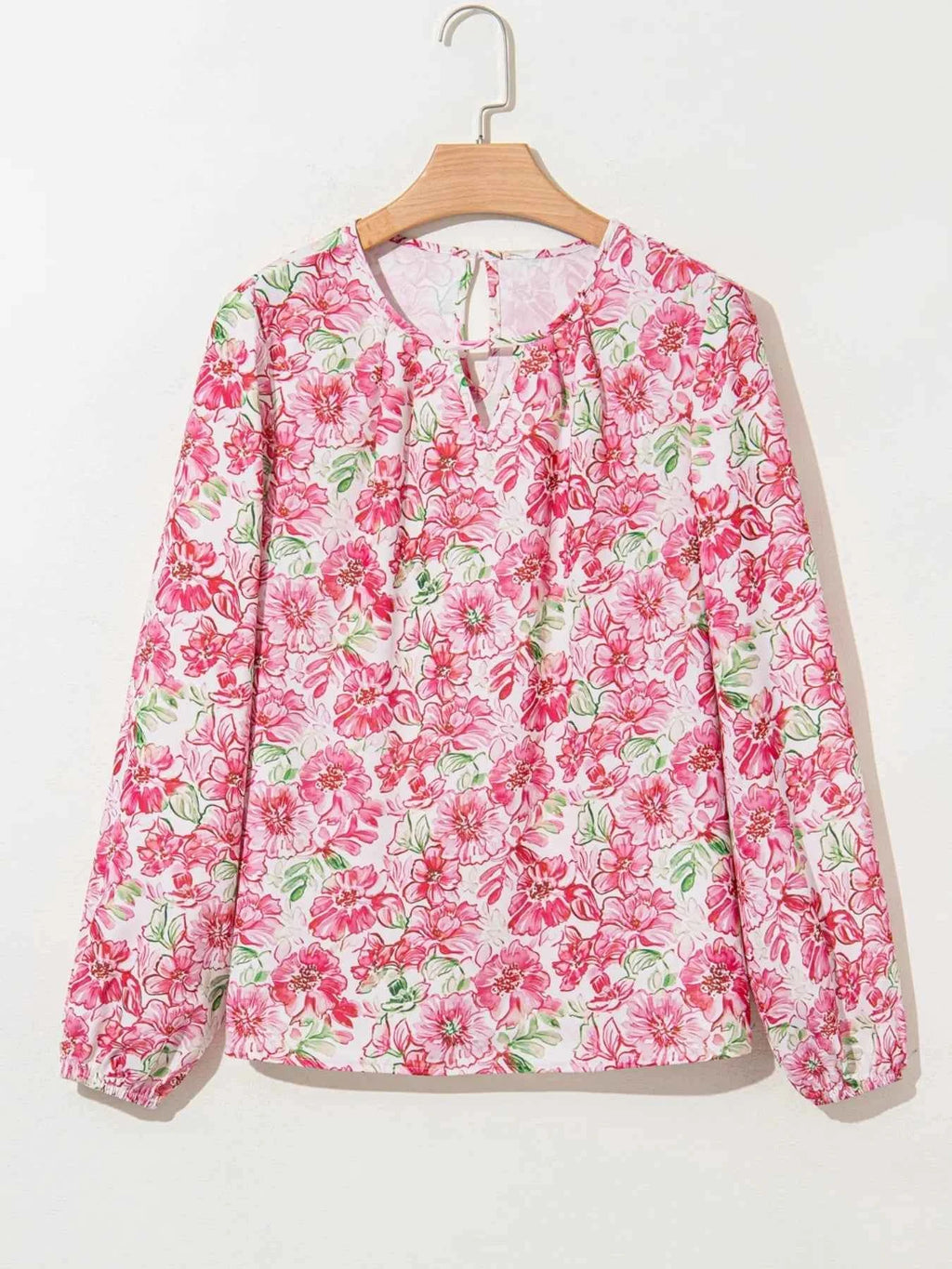 Floral Print Keyhole Neck Blouse 369c2500f90340e987f04a467e9caa5d-Max-Origin