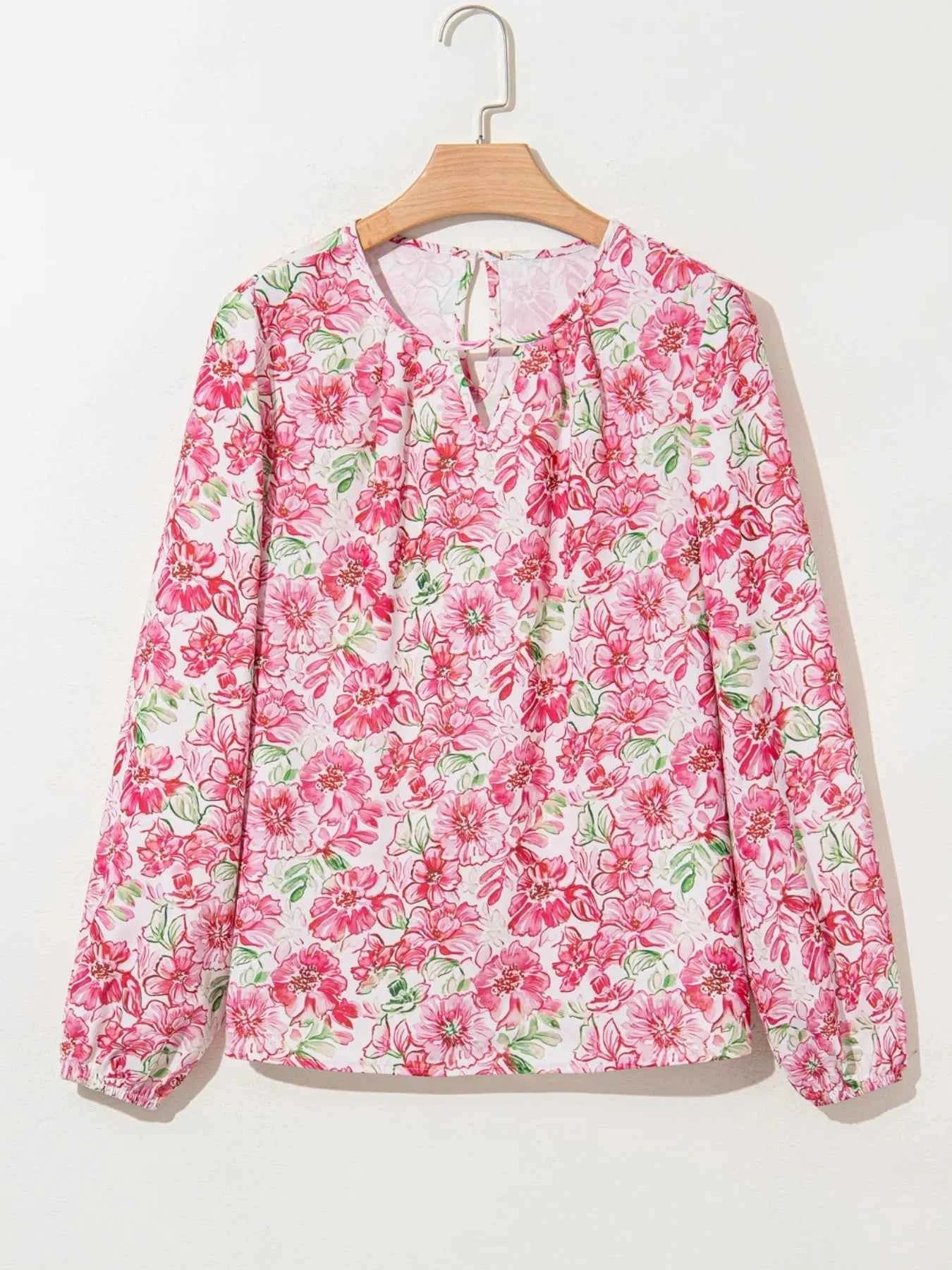 Floral Print Keyhole Neck Blouse 369c2500f90340e987f04a467e9caa5d-Max-Origin
