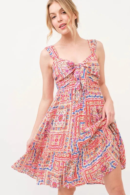 And The Why Tied Front Smocked Back Tiered Boho Printed Dress 36a745191f4f471dbe90381883767367-Max-Origin