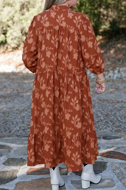 Cinnamon Plus Size Textured 3D Flower Pattern Ruffle Hem Dress 36a80207e20388aa
