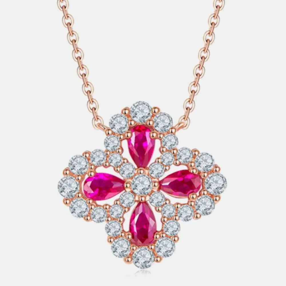 925 Sterling Silver Lab-Grown Ruby Flower Shape Necklace 36ae3019-9356-4137-8164-6e3587b345c0-Max