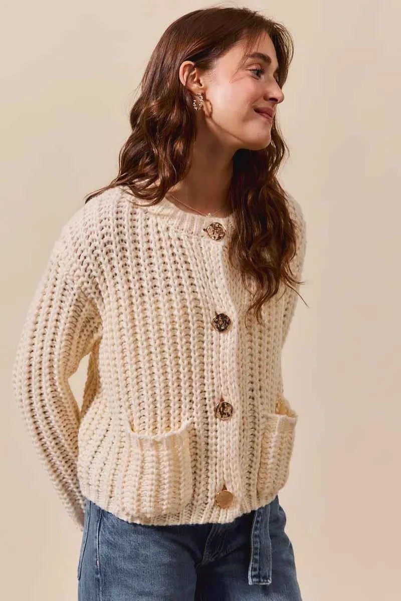 SO ME Metal Button Long Sleeve Chunky Sweater Cardigan 36b42160244f4f6db50a7747be1f0367-Max-Origin