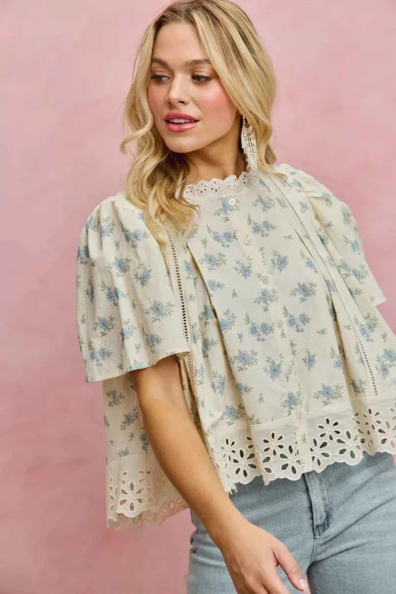 SO ME Floral Print Lace Trim Flutter Sleeves Blouse 36b8c9da-85a7-4f78-8e12-d13b997f2edf-Max-Origin