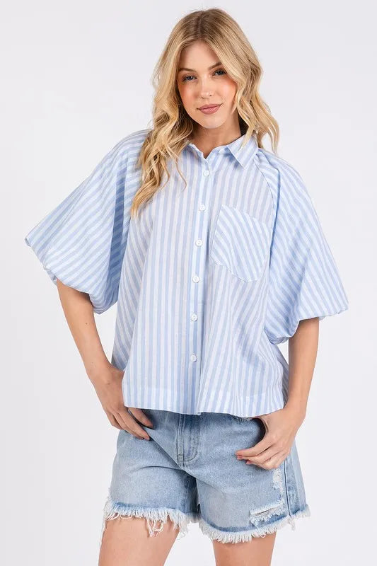 Mittoshop Button Down Striped Puff Sleeve Shirt 36c01b6b-35bb-42e9-97c6-d7dbe05bc448-Max