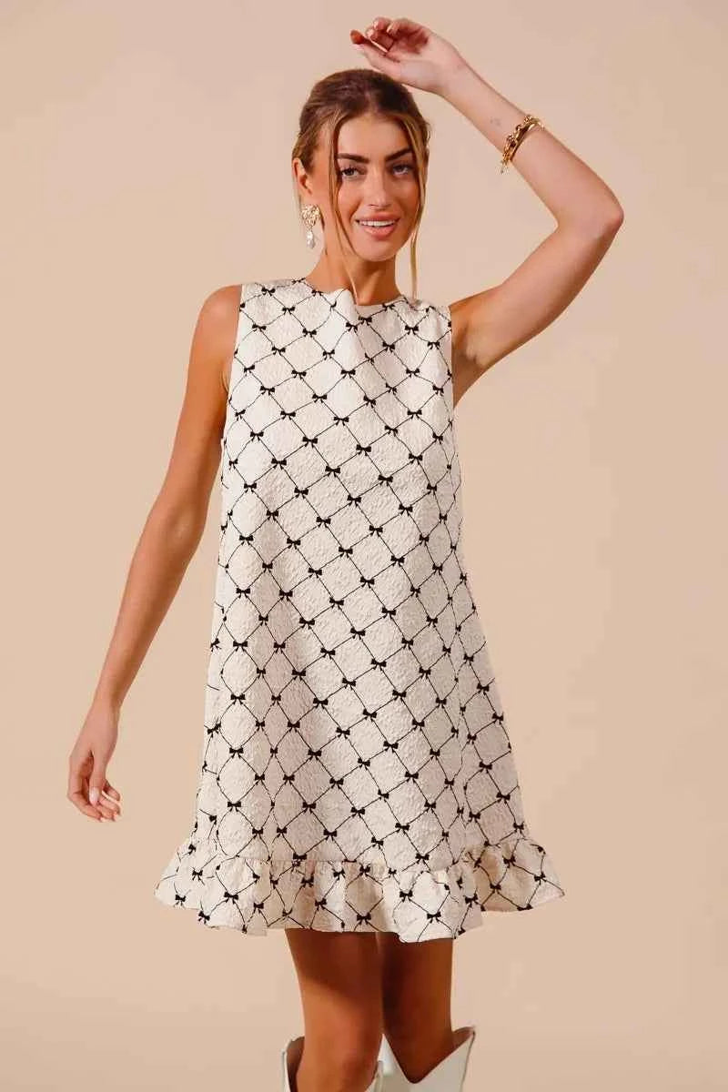 Texture Bow Printed Mini Ruffle Dress 36cb2dcee0bc4b32ae86eaaf7940e17f-Max-Origin
