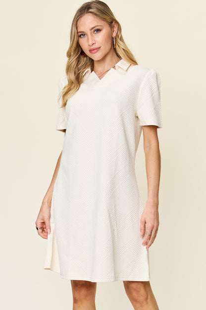 Double Take Full Size Texture Collared Neck Short Sleeve Dress